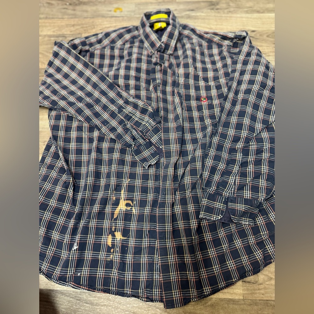 Vintage Duck Head Button‎ Down Shirt Mens Plaid Long Sleeve XXL Y2K Stained Spot